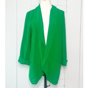 Pimkie Green Open Front Blazer Draped Lightweight Jacket Casual Chic Medium
